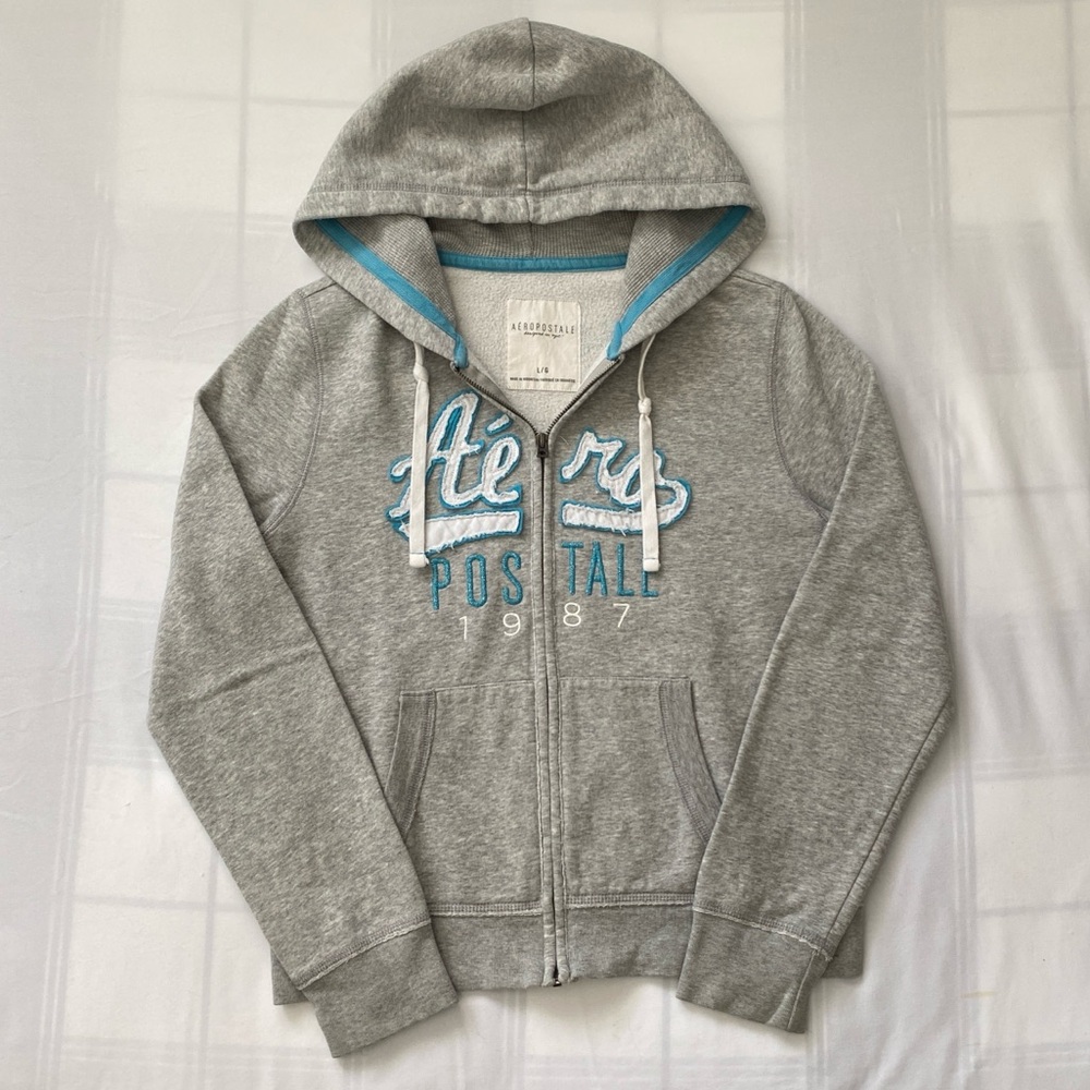 Aeropostale Oversized Heather Grey Zip-Up